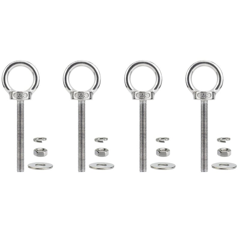 QWETRY M6 Stainless Steel Eye Bolts with Nuts Washer 4 Pack, M6 x 50mm(1/4" x 2 inch) Long Shoulder Lifting Eye Bolt for Swing Truck, Heavy Duty Threaded Eyebolts for Tie Down Outdoor Deck - Image 1